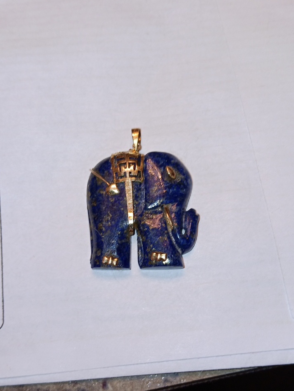 Blue Lapis Elephant Pendant with Gold Accents